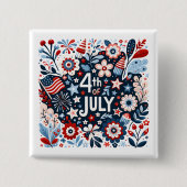 Bloemrijke 4 juli vierkante button 5,1 cm (Voorkant)
