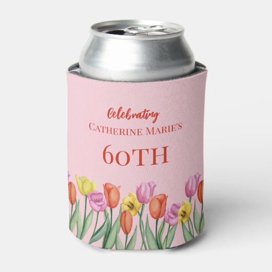 Bloemrijke 60e verjaardag blikjeskoeler (Blikje Voorkant)