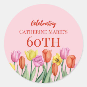 Bloemrijke 60e verjaardag  ronde sticker