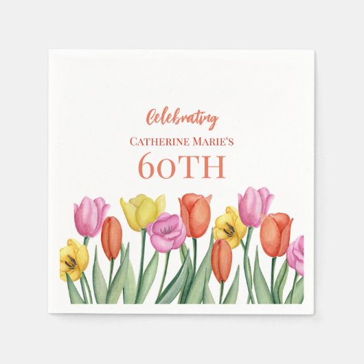 Bloemrijke 60e verjaardag servet (Voorkant)