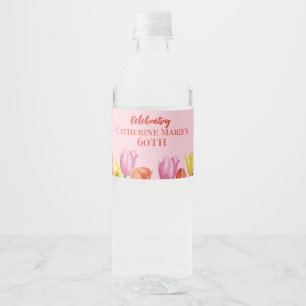 Bloemrijke 60e verjaardag  waterfles etiket