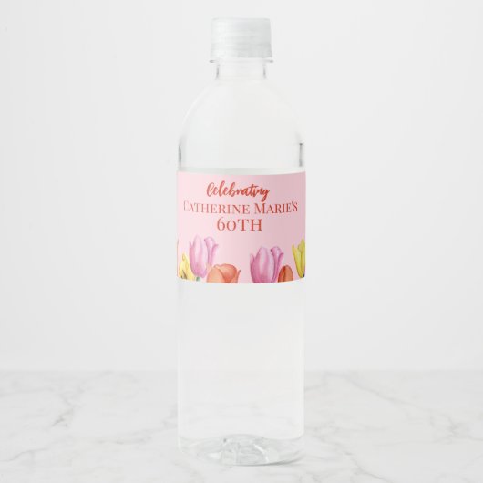Bloemrijke 60e verjaardag  waterfles etiket (Voorkant)