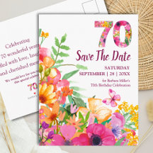 Bloemrijke 70e verjaardag tuinfeest Save The Date