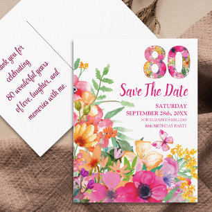 Bloemrijke 80e verjaardag Save The Date - Chic 80 Aankondigingskaart