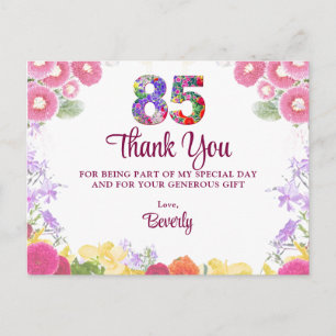 Bloemrijke 85e verjaardag Bedankt Elegante bloemen Briefkaart