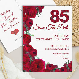 Bloemrijke 85e verjaardag Save the Date Vet Rode 8 Aankondigingskaart