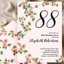 Bloemrijke 88ste verjaardagsuitnodiging in roze