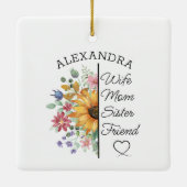 Bloemrijke aangepaste naam & tekst vrouw moeder zu keramisch ornament (Achterkant)