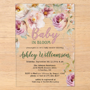 Bloemrijke Acryl Roze Meisje Baby in Bloom Shower Uitnodigingen