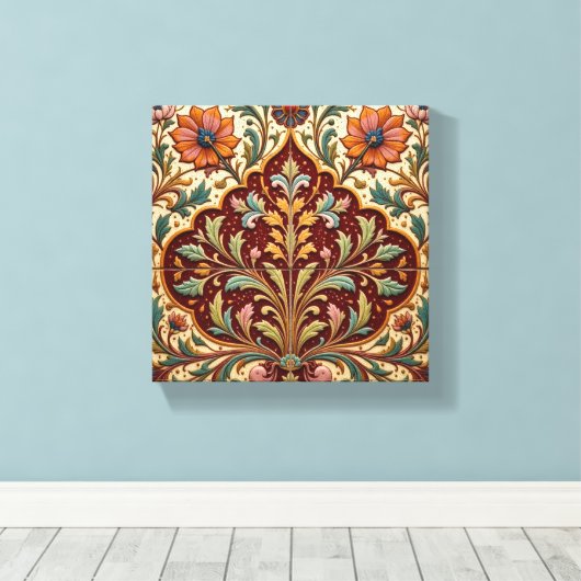Bloemrijke Arabesque Keramiek Canvas Afdruk (Insitu (Houten vloer))