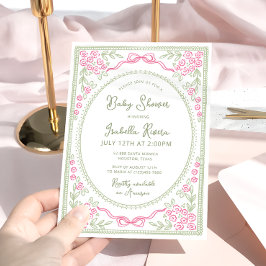 Bloemrijke baby shower roze en groen  kaart