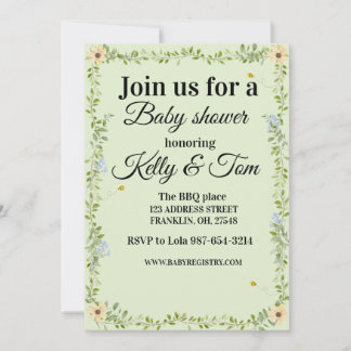 Bloemrijke baby shower uitnodiging