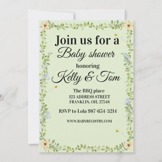 Bloemrijke baby shower uitnodiging (Voorkant)