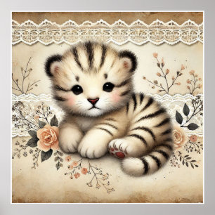 Bloemrijke Baby Tijger Slaapkamer Poster