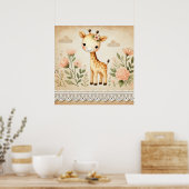 Bloemrijke babyspeelruimte voor giraffen poster (Keuken)