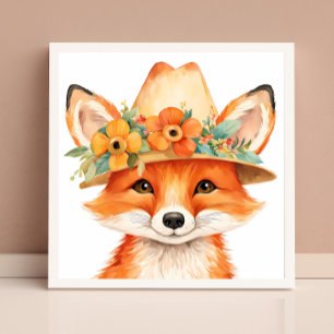 Bloemrijke babyvos-kinderkamer muurkunst poster