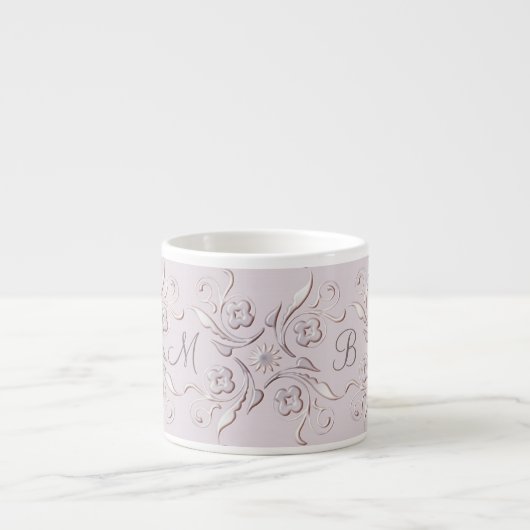Bloemrijke barok roze patroon. monogram. espresso kop (Voorkant)
