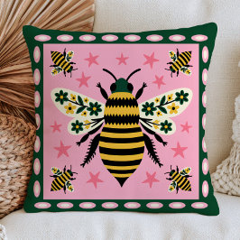 Bloemrijke Bij Illustratie Eclectische Cottagecore Kussen