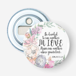 Bloemrijke Bijbeltekst Ronde Button Flesopener
