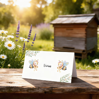 Bloemrijke Bijenkorven en kleine Bij Baby Shower Plaatskaartje