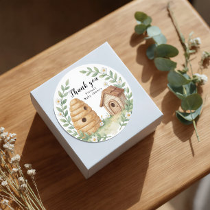 Bloemrijke Bijenkorven en kleine Bij Bedankt Ronde Sticker