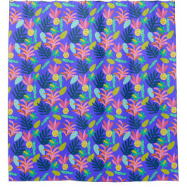 bloemrijke blauwe moderne kleurrijke tropische won douchegordijn