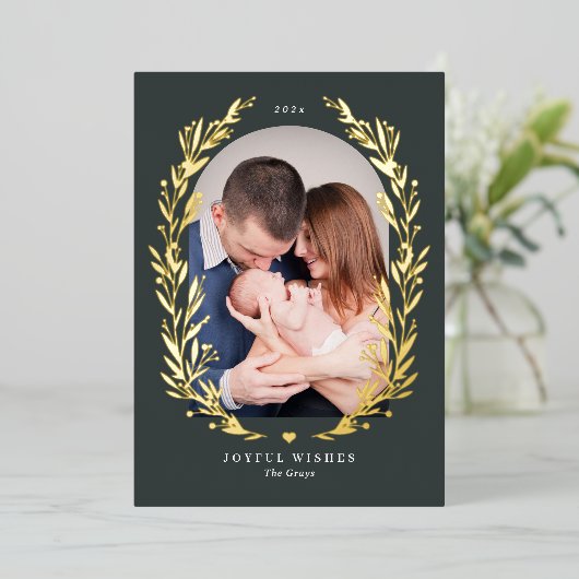 Bloemrijke Bliss ECHT FOLIE Kerstkaart Folie Feestdagenkaart (Staand Voorkant)