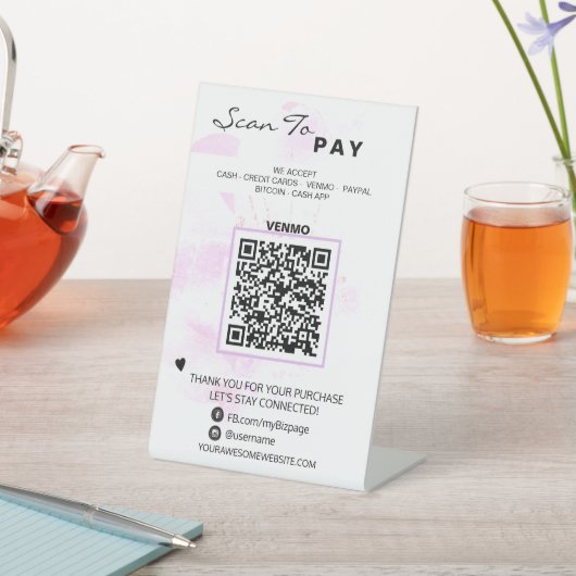 *~* Bloemrijke Blush Tafel Tent BETALEN. QR-code T Reclamebord Met Voetstuk (Insitu)