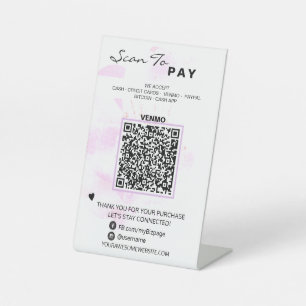 *~* Bloemrijke Blush Tafel Tent BETALEN. QR-code T Reclamebord Met Voetstuk