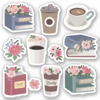 Bloemrijke boeken en koffiepakket voor koffieliefh sticker