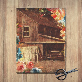 Bloemrijke Boerderij Vintage Rode Schuur Decoupage Tissuepapier