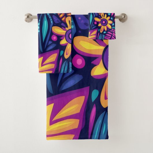 Bloemrijke Boho Abstract kleurrijk 12 Bad Handdoek (Insitu)