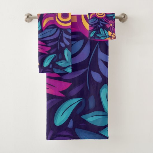 Bloemrijke Boho Abstract kleurrijk 3 Bad Handdoek (Insitu)