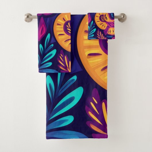 Bloemrijke Boho Abstract kleurrijk 4 Bad Handdoek (Insitu)