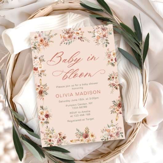 Bloemrijke Boho Baby Shower Kaart