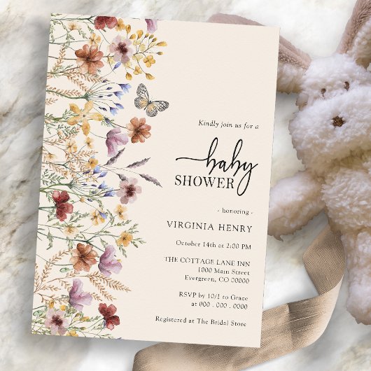 Bloemrijke Boho Baby Shower Uitnodiging