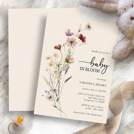 Bloemrijke Boho Baby Shower Uitnodiging