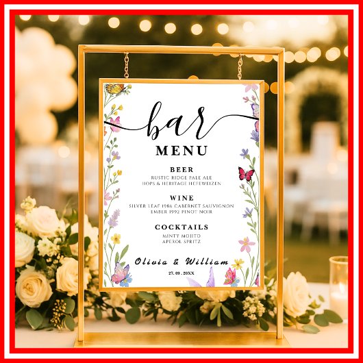 Bloemrijke Boho Bar Menu Bruiloft Signature Drank Poster
