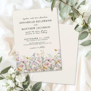 Bloemrijke Boho Beige Wilde Bloemen Bruiloft Kaart