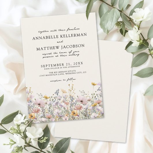 Bloemrijke Boho Beige Wilde Bloemen Bruiloft Kaart
