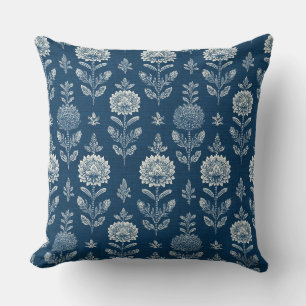 Bloemrijke Boho Blauwe Worp Kussen
