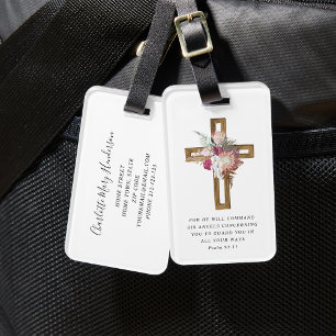Bloemrijke Boho Christelijk Kruis Religieuze Bijbe Bagagelabel