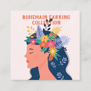 Bloemrijke boho-illustratie Oorbel Displaykaart Vierkante Visitekaartje