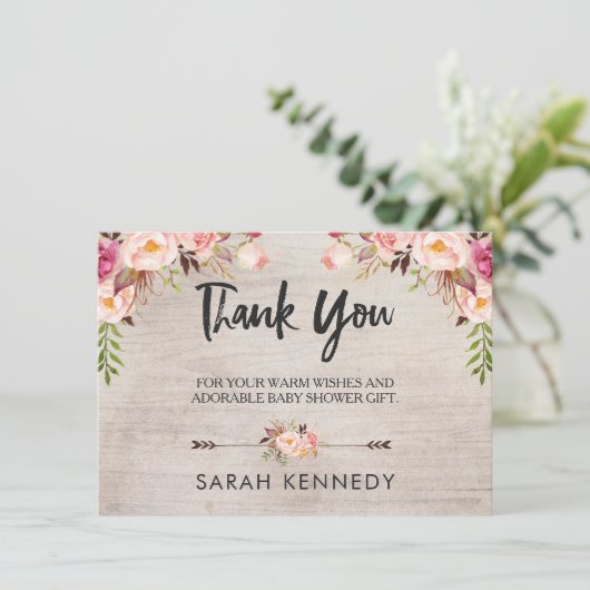 Bloemrijke Boho Landelijke Baby Shower Dankkaart Kaart (Staand voorkant)