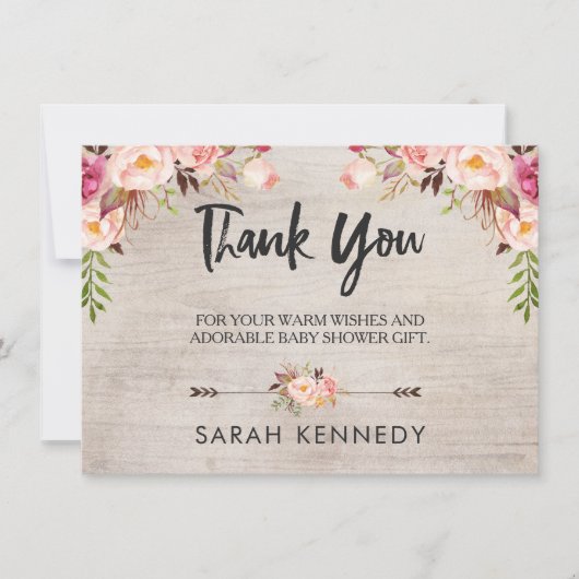 Bloemrijke Boho Landelijke Baby Shower Dankkaart Kaart (Voorkant)