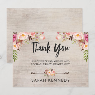 Bloemrijke Boho Landelijke Baby Shower Dankkaart Kaart
