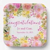 Bloemrijke Boho Lente Bruiloft Congratulaties Brui Papieren Bordje (Voorkant)