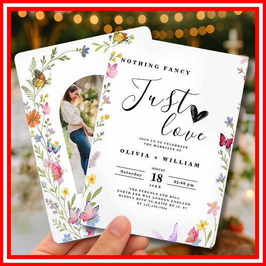 Bloemrijke Boho Niets Fancy Alleen Liefde Trouwfot Kaart