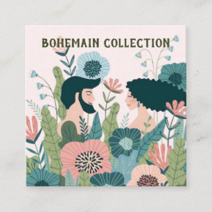 Bloemrijke boho-patroonillustratie Displaykaart Vierkante Visitekaartje