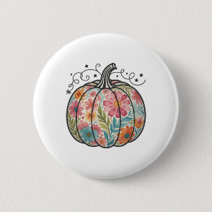 Bloemrijke Boho Pompoen Preppy Herfst Thanksgiving Ronde Button 5,7 Cm